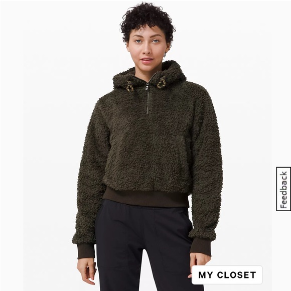 lululemon athletica Tops - Lululemon Sherpa Half Zip Sweatshirt Dark Olive